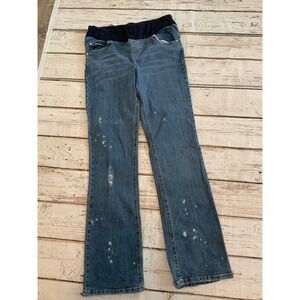 Mimi‎ Maternity Medium Wash Paint Splatter Bootcut Jeans Blue Size M Distressed